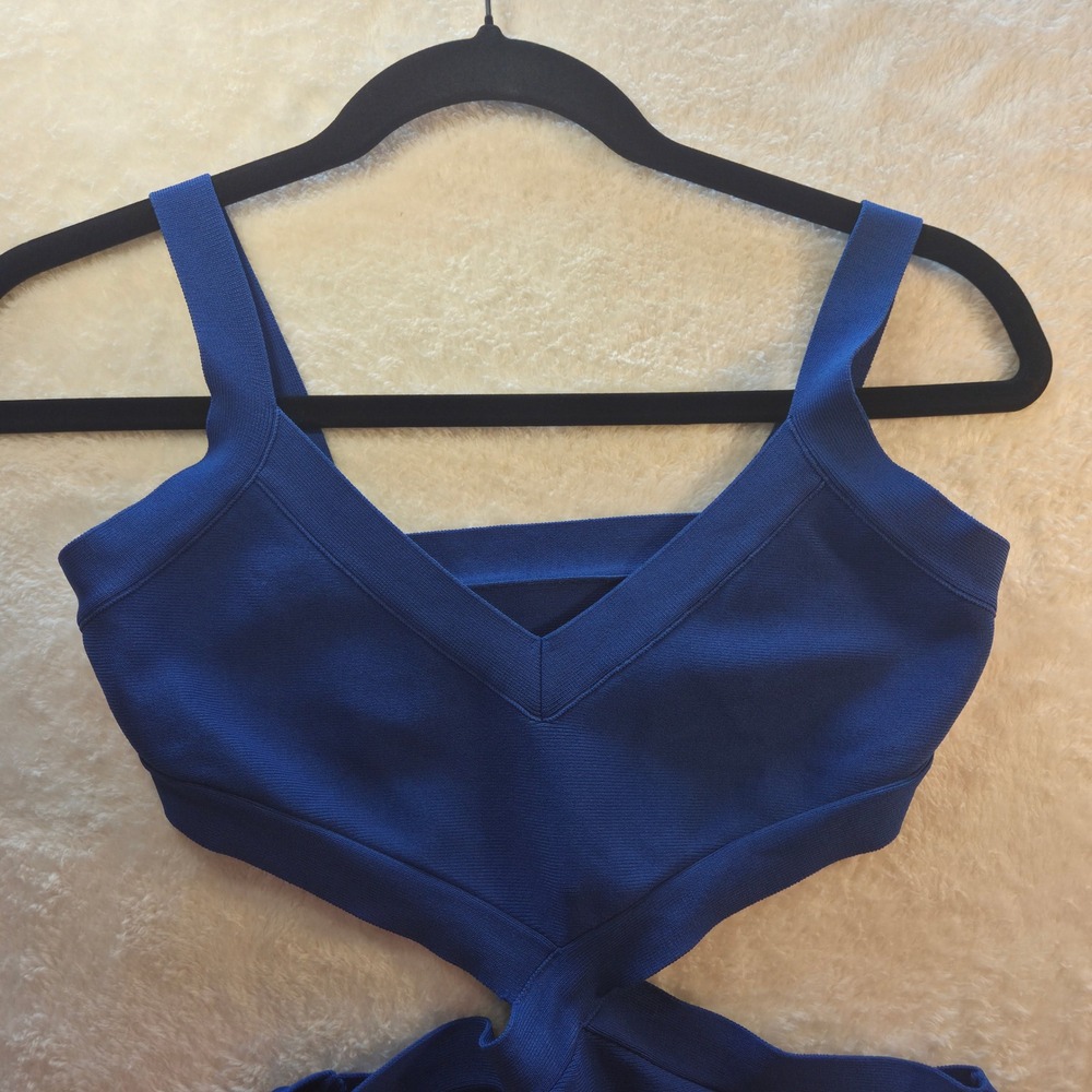 BCBGMAXAZRIA Royal Blue Bandage Cutout Mini Dress XS Crisscross A-Line Cocktail - Picture 5 of 12